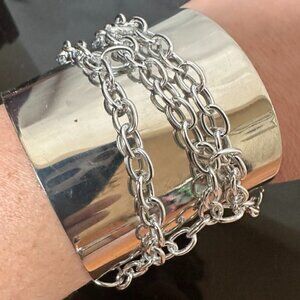 Handmade Silver NWT Cuff Bracelet Punk Rock Chain Gift  Wide Gothic Goth Rocker